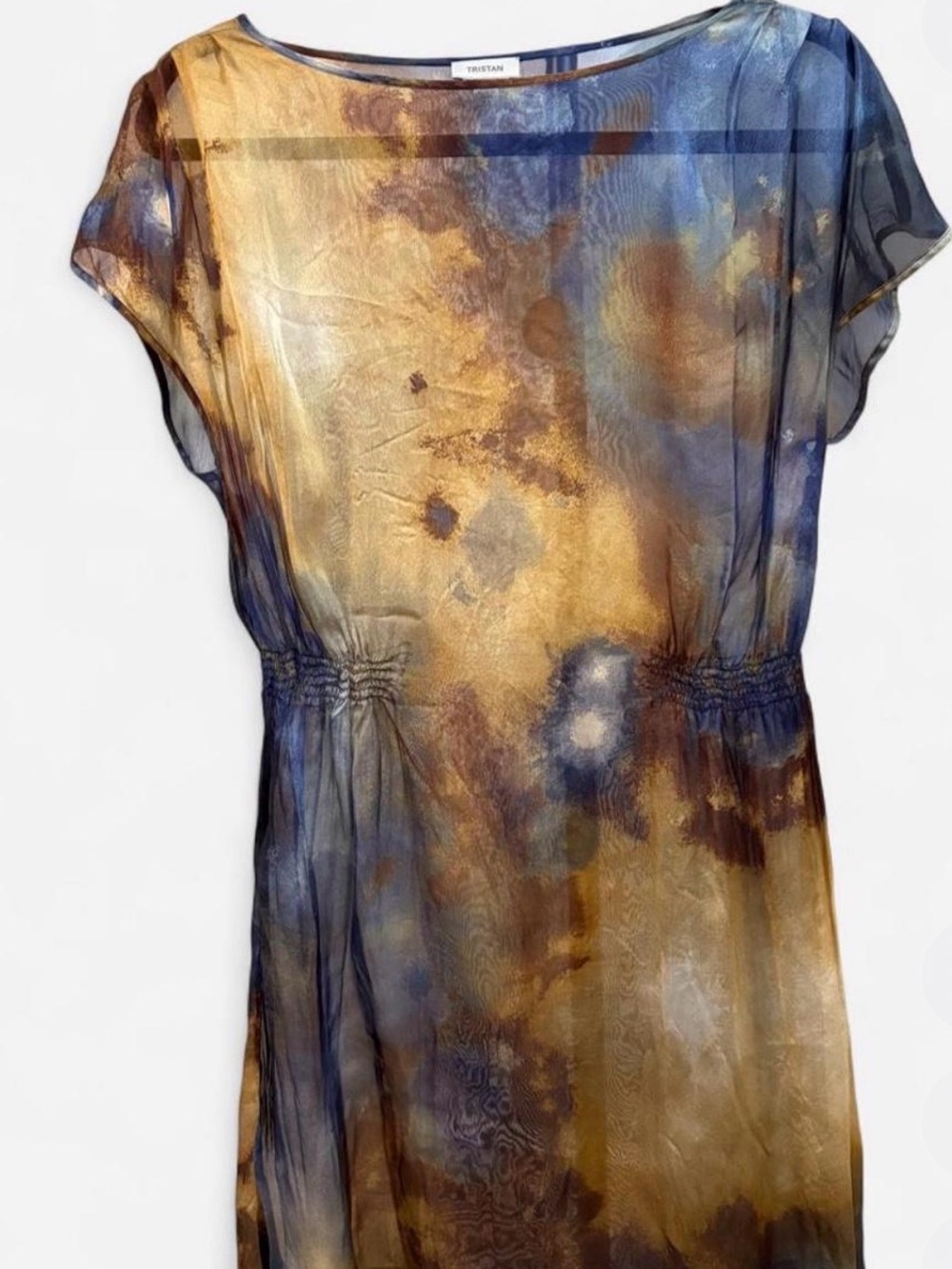 Tristan Sheer Silk Top in Blue and Gold Tones